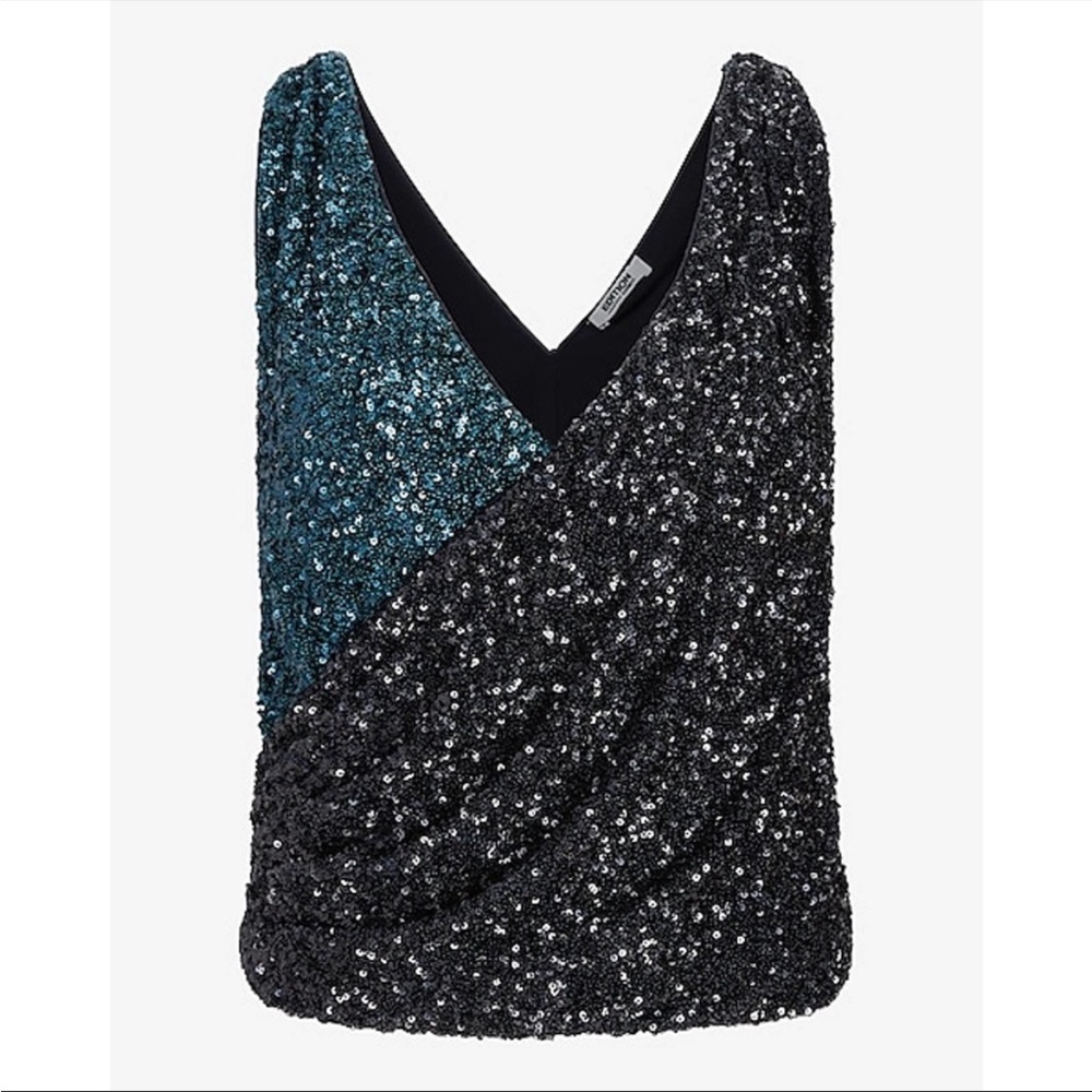 New Express Sequin Color Block Faux Wrap Tank- La… - image 3